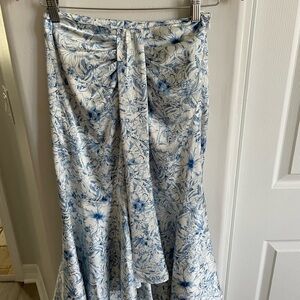 Lush Blue and White Floral Midi Skirt
